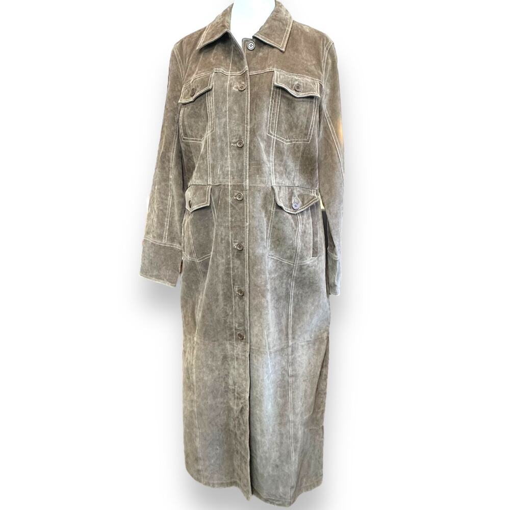 Vintage Boutique Europa Leather Trench Coat EVC Western Tombstone 90s - Picture 9 of 12